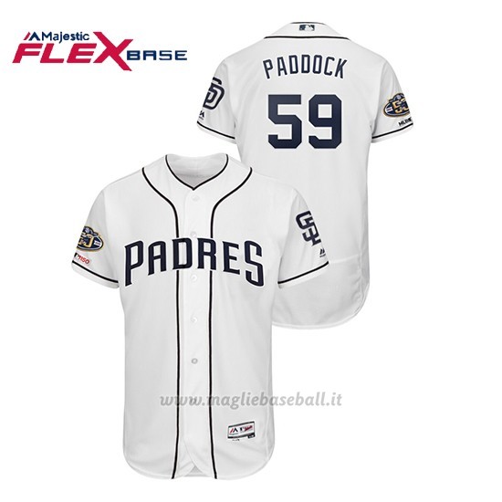 Maglia Baseball Uomo San Diego Padres 59 Chris Paddack Flex Base Autentico Collezione Bianco